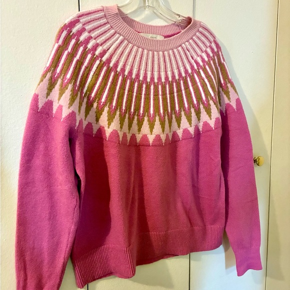 The Loft Bright Pink Fair Isle Style Patterned Crewneck Sweater - Picture 10 of 10